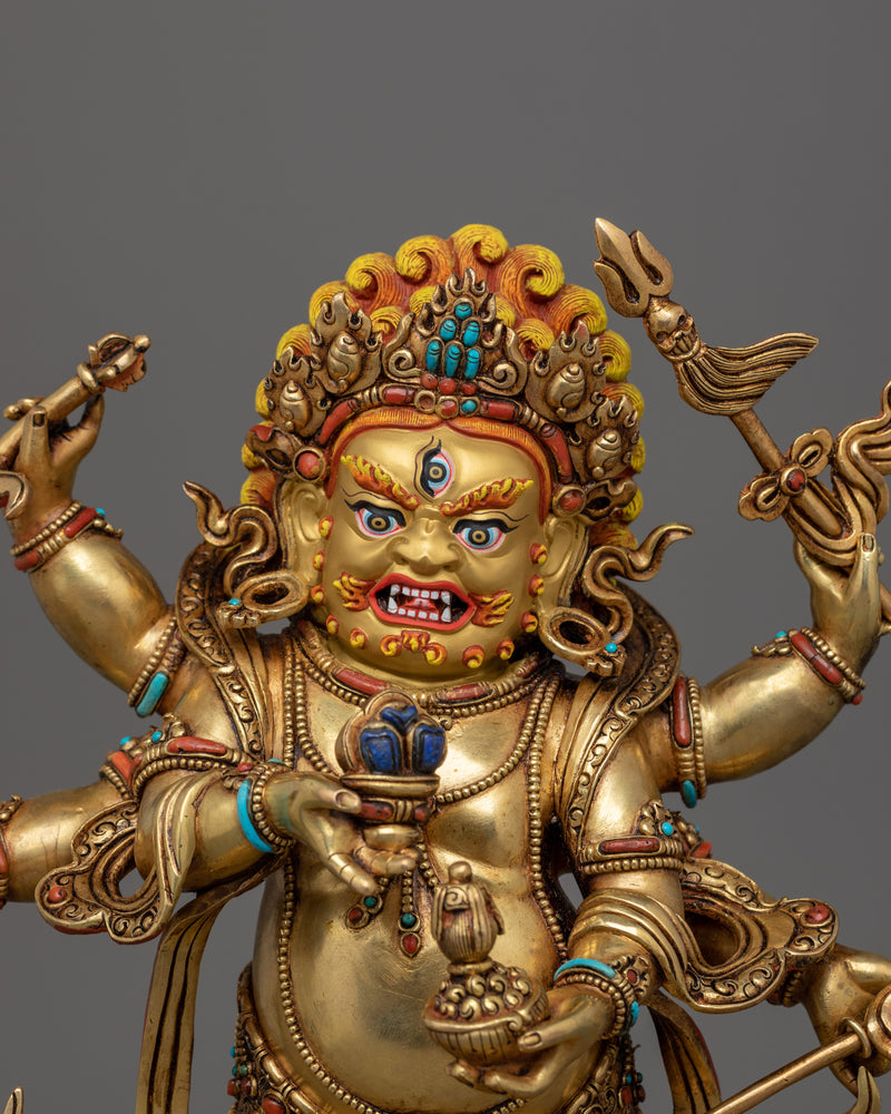 Golden White Mahakala Statue | Tibetan Sculpture
