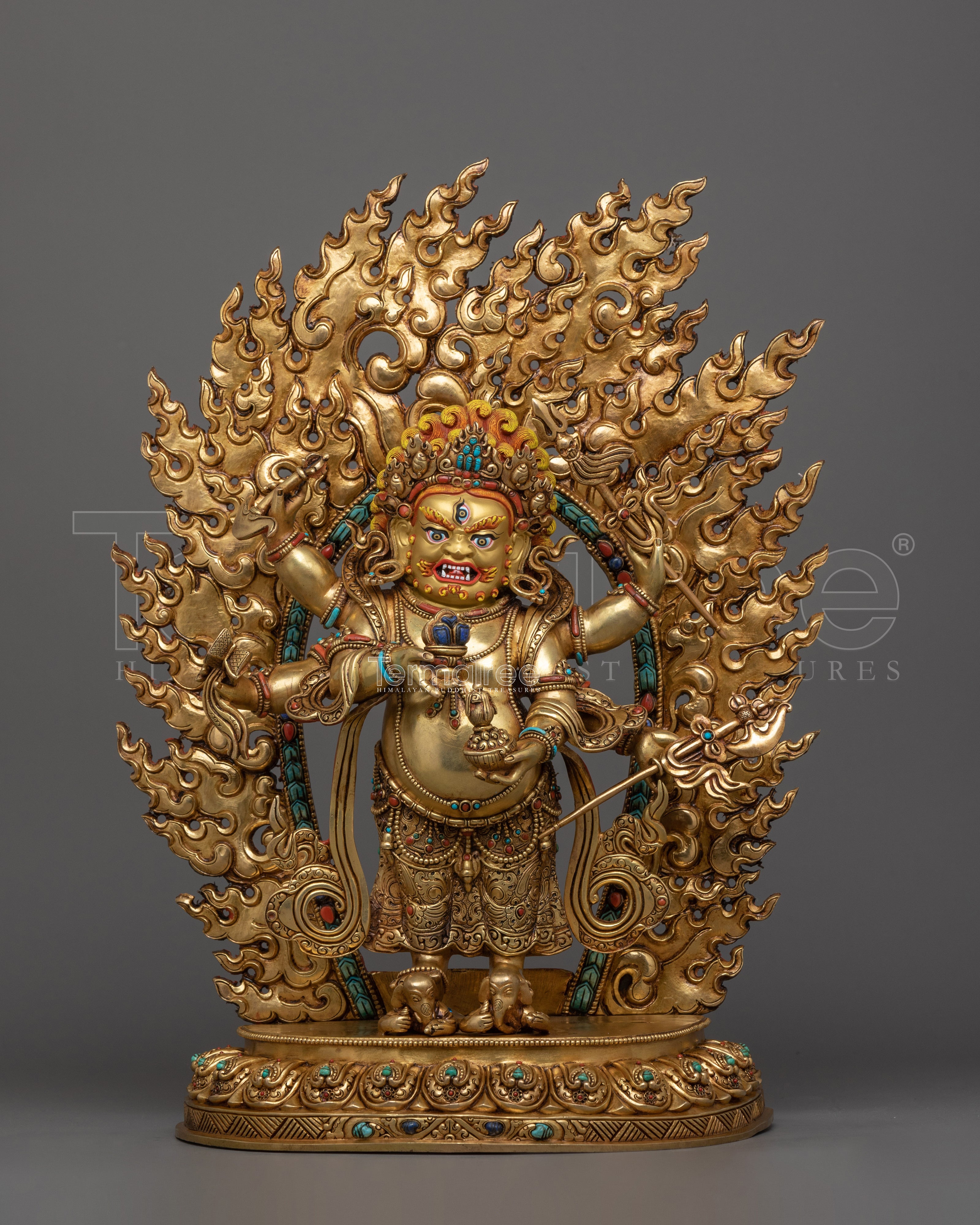 Golden White Mahakala Statue | Tibetan Sculpture