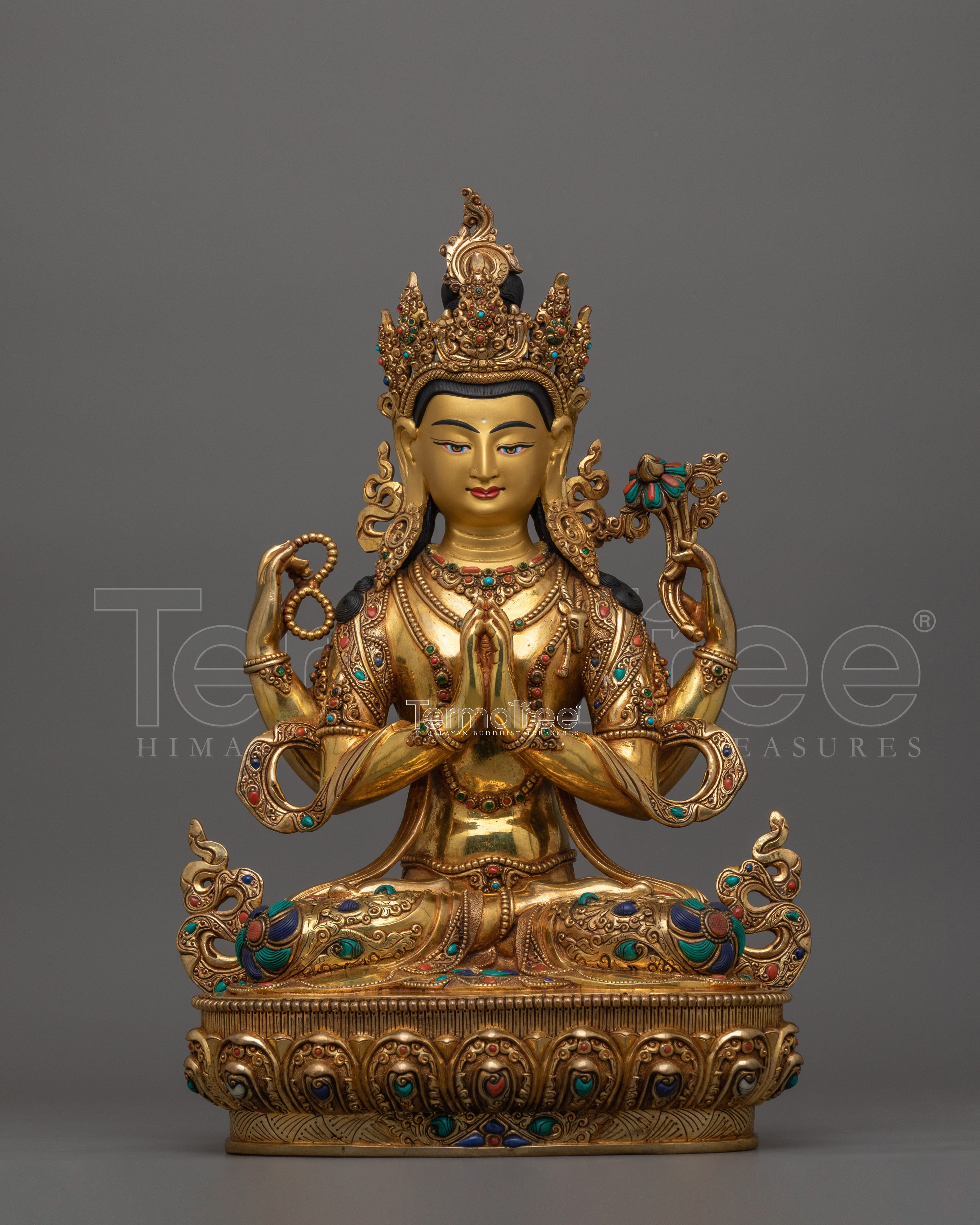 Bodhisattva Chenrezig 14.6 Inches Statue | Four Armed Avalokiteshvara Sculpture