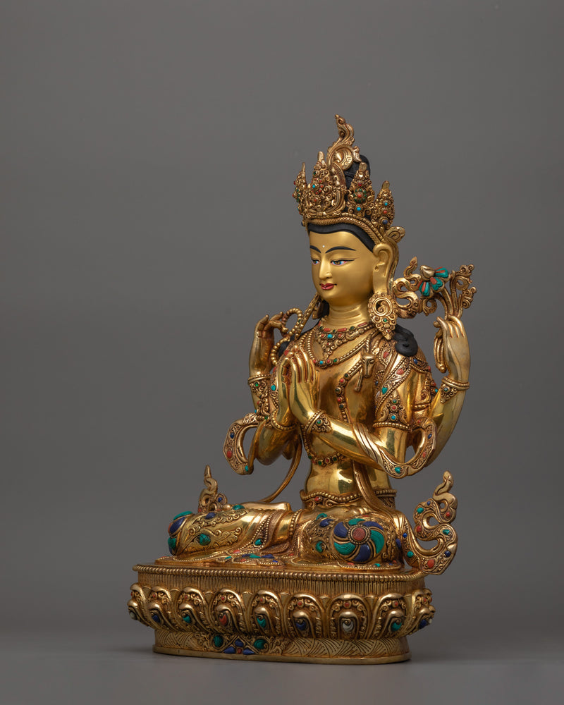 Bodhisattva Chenrezig 14.6 Inches Statue | Four Armed Avalokiteshvara Sculpture