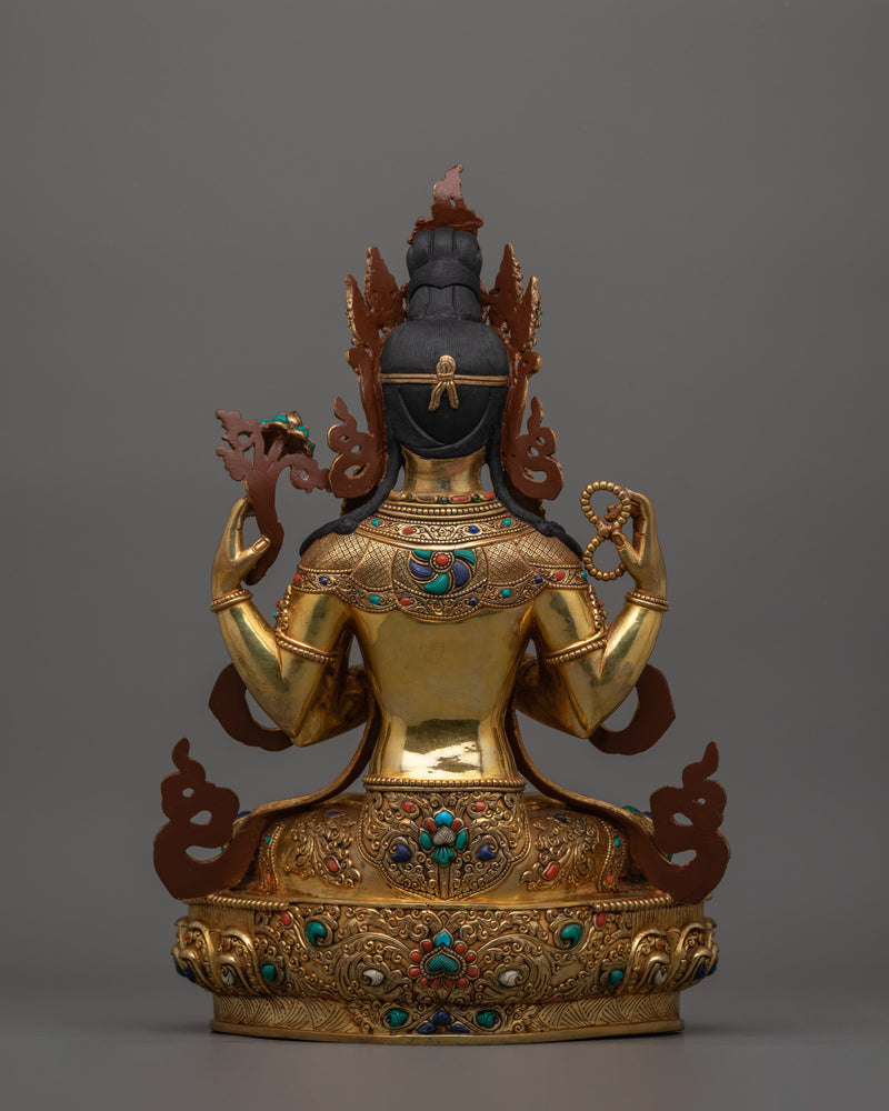Bodhisattva Chenrezig 14.6 Inches Statue | Four Armed Avalokiteshvara Sculpture