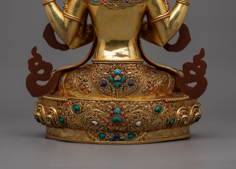 Bodhisattva Chenrezig 14.6 Inches Statue | Four Armed Avalokiteshvara Sculpture