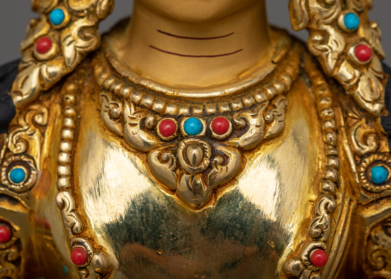 Tibetan Buddha of Infinite Life Amitayus Sculpture | 24K gold Gilded Statue