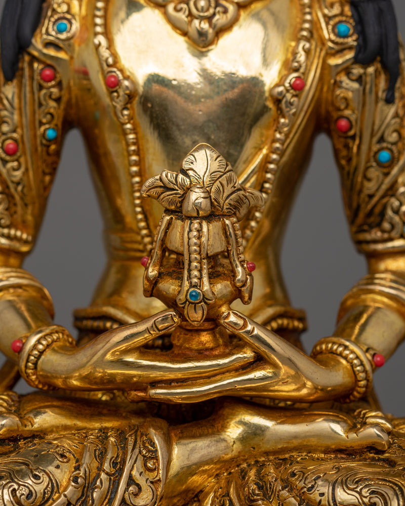 Tibetan Buddha of Infinite Life Amitayus Sculpture | 24K gold Gilded Statue