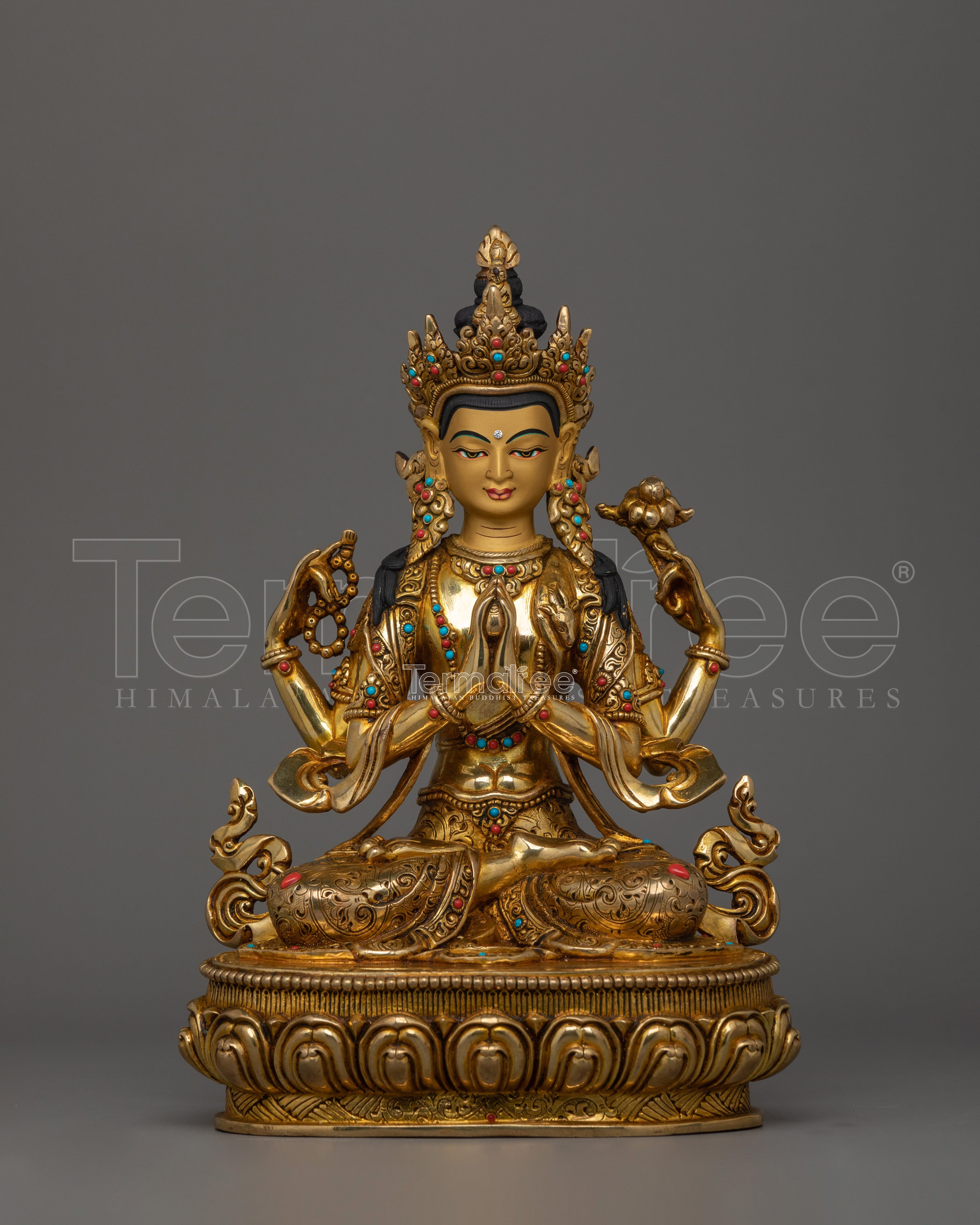 Infinite Compassion Deity Chenrezig Sculpture | Traditional Nepalese Artwork
