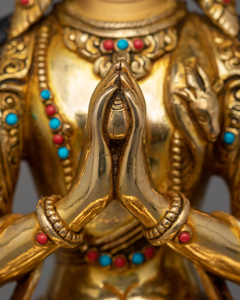 Infinite Compassion Deity Chenrezig Sculpture | Traditional Nepalese Artwork