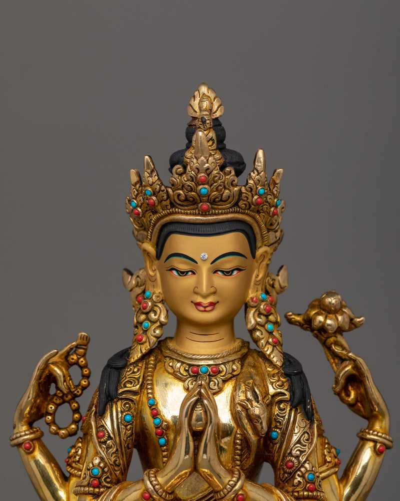 Infinite Compassion Deity Chenrezig Sculpture | Traditional Nepalese Artwork