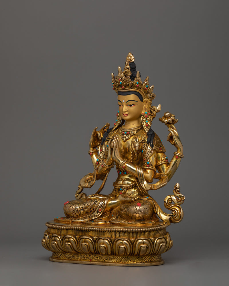 Infinite Compassion Deity Chenrezig Sculpture | Traditional Nepalese Artwork