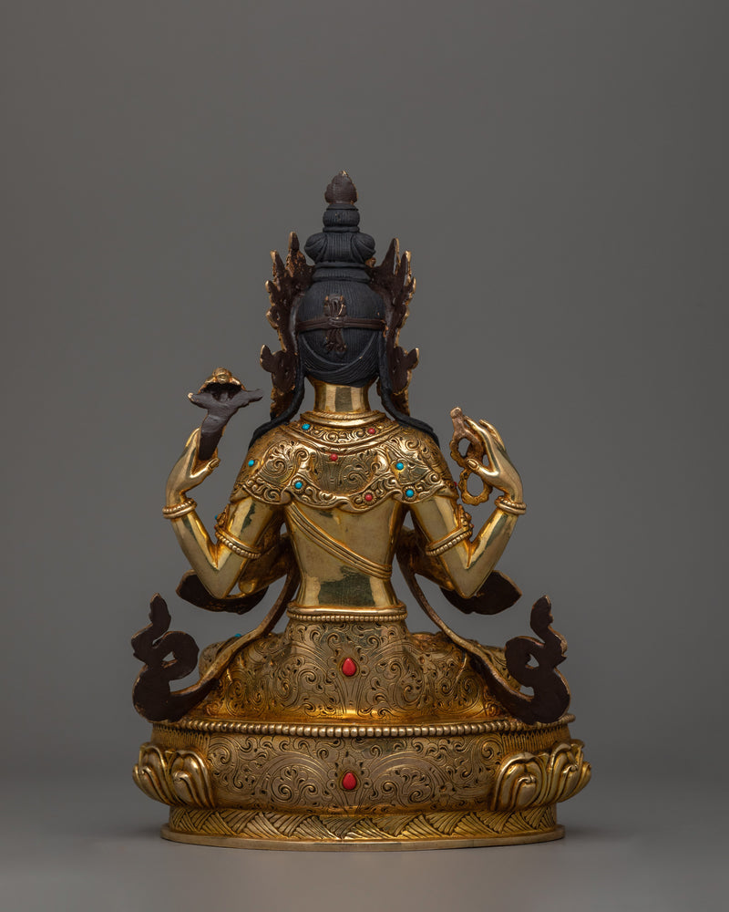 Infinite Compassion Deity Chenrezig Sculpture | Traditional Nepalese Artwork