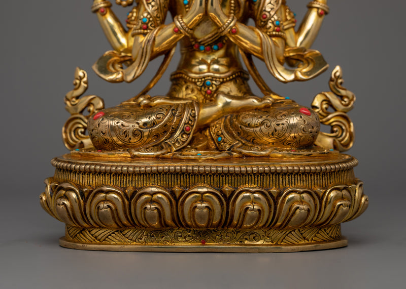 Infinite Compassion Deity Chenrezig Sculpture | Traditional Nepalese Artwork