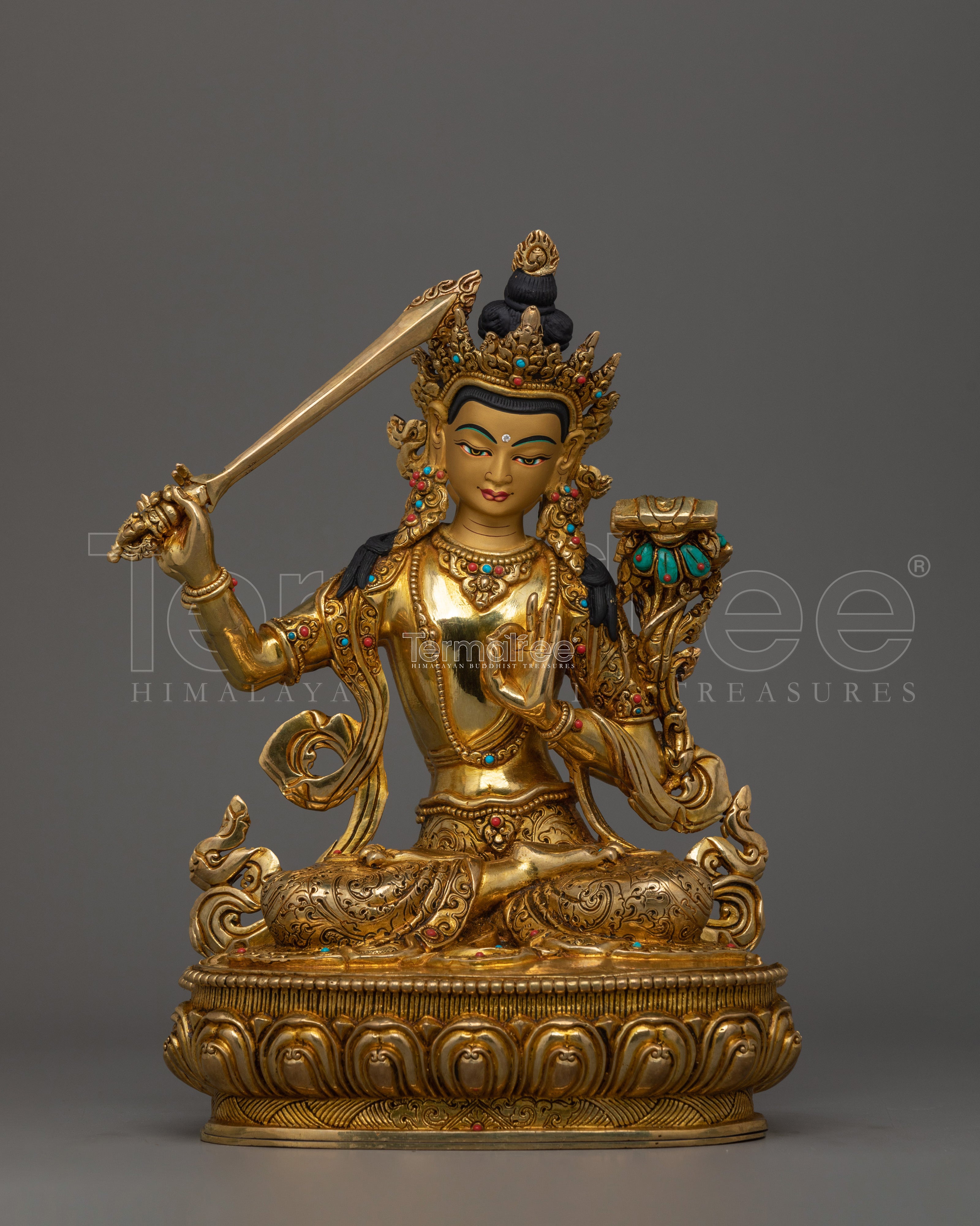 Bodhisattva Deity of Wisdom Manjushri Sculpture | Enlightened Protector of Knowledge