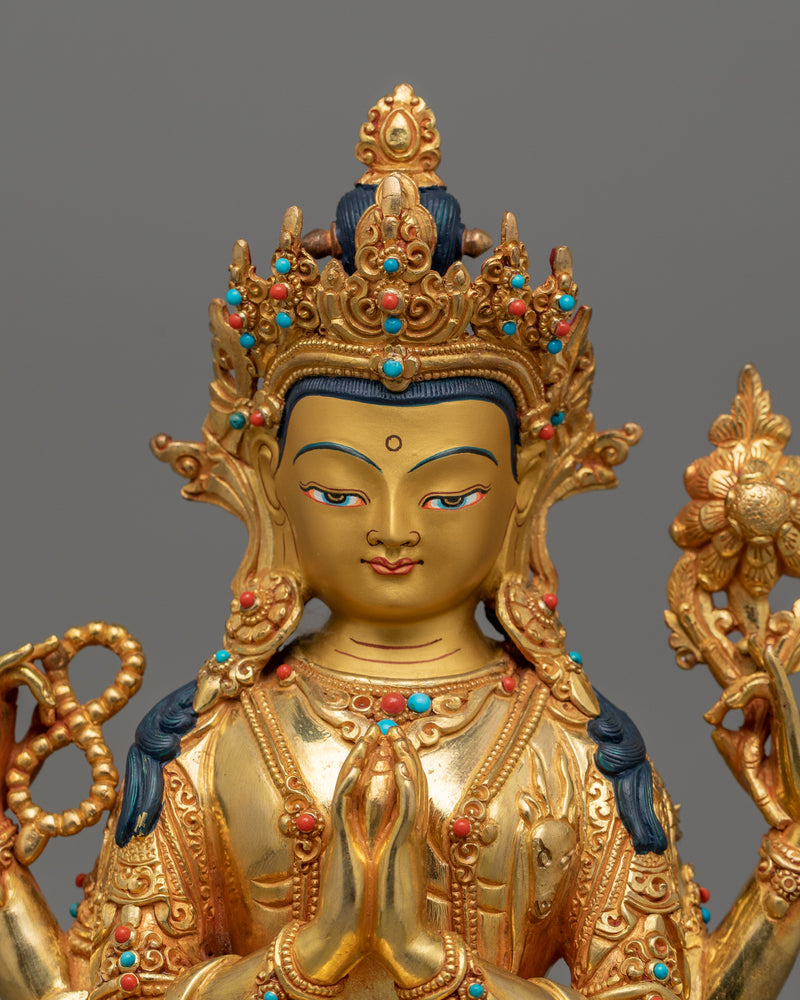 Handcrafted Four armed Chenrezig Statue  | Also Known as Avalokiteshvara
