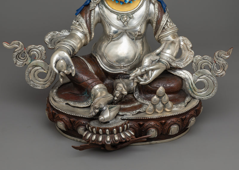 Silver Plated Dzambhala Statue | The Deity of Wealth and Abundance