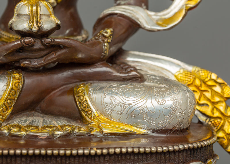 16.1 Inches Silver Plated Amitayus Statue | The Buddha of Infinite Life