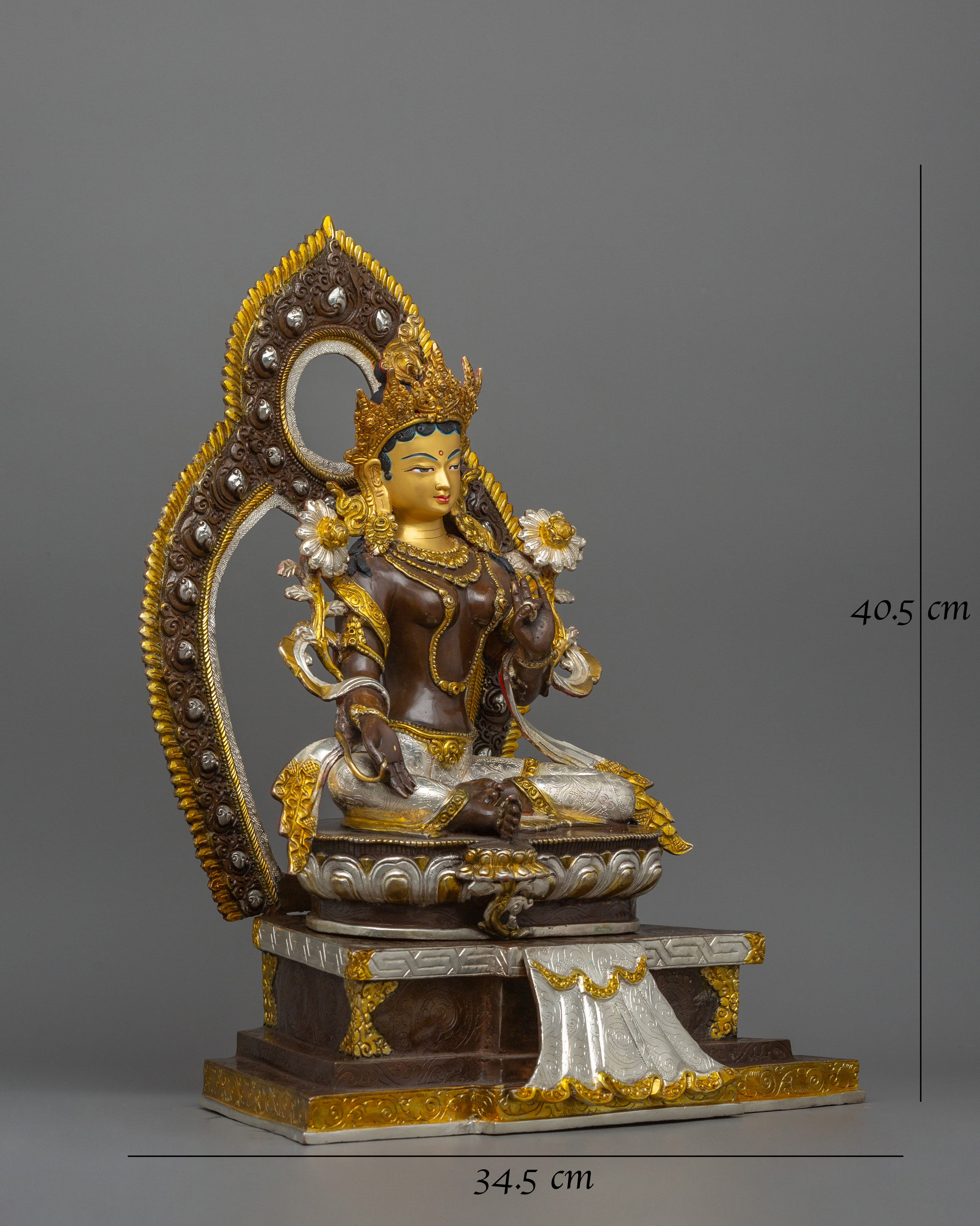 Silver Plated Green Tara Sculpture 