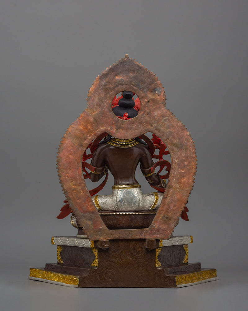 Silver Plated Green Tara Sculpture | Beautiful Halo Statue