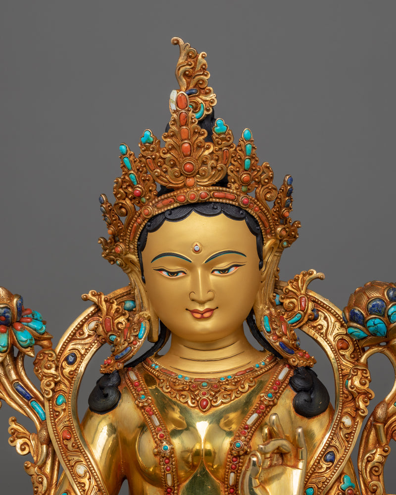 Himalayan Bodhisattva Goddess Green Tara Sculpture | Mother of Compassion and Mercy