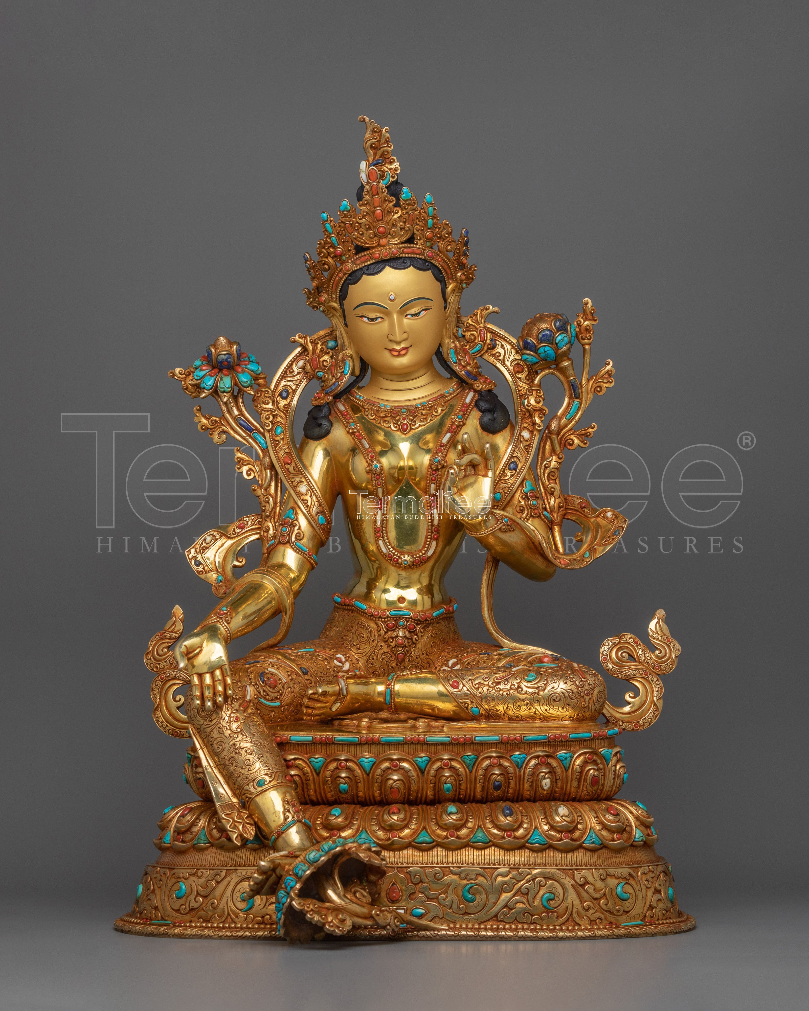 Himalayan Bodhisattva Goddess Green Tara Sculpture | Mother of Compassion and Mercy