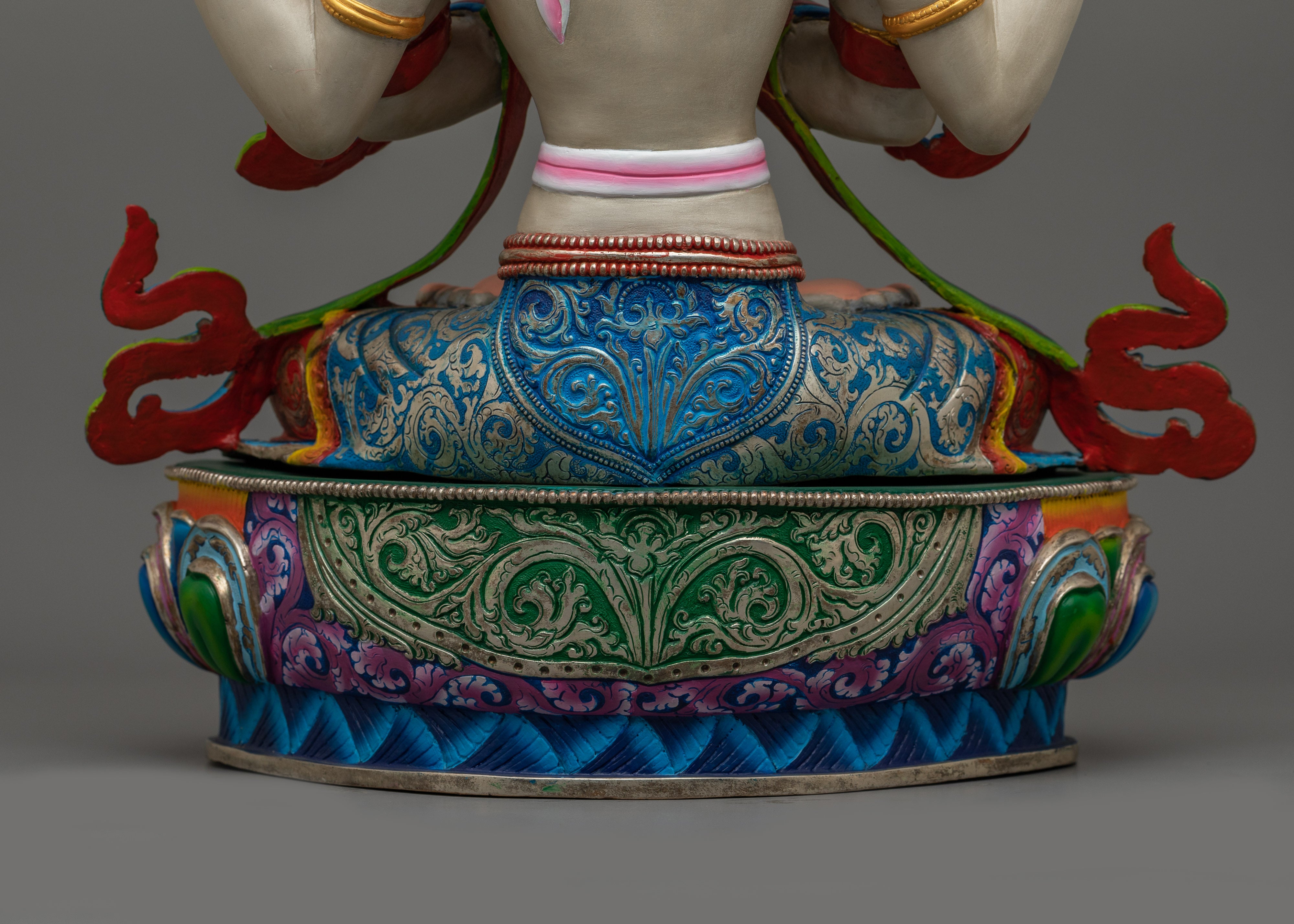 Silver Plated Chenrezig Statue | Compassionate Deity