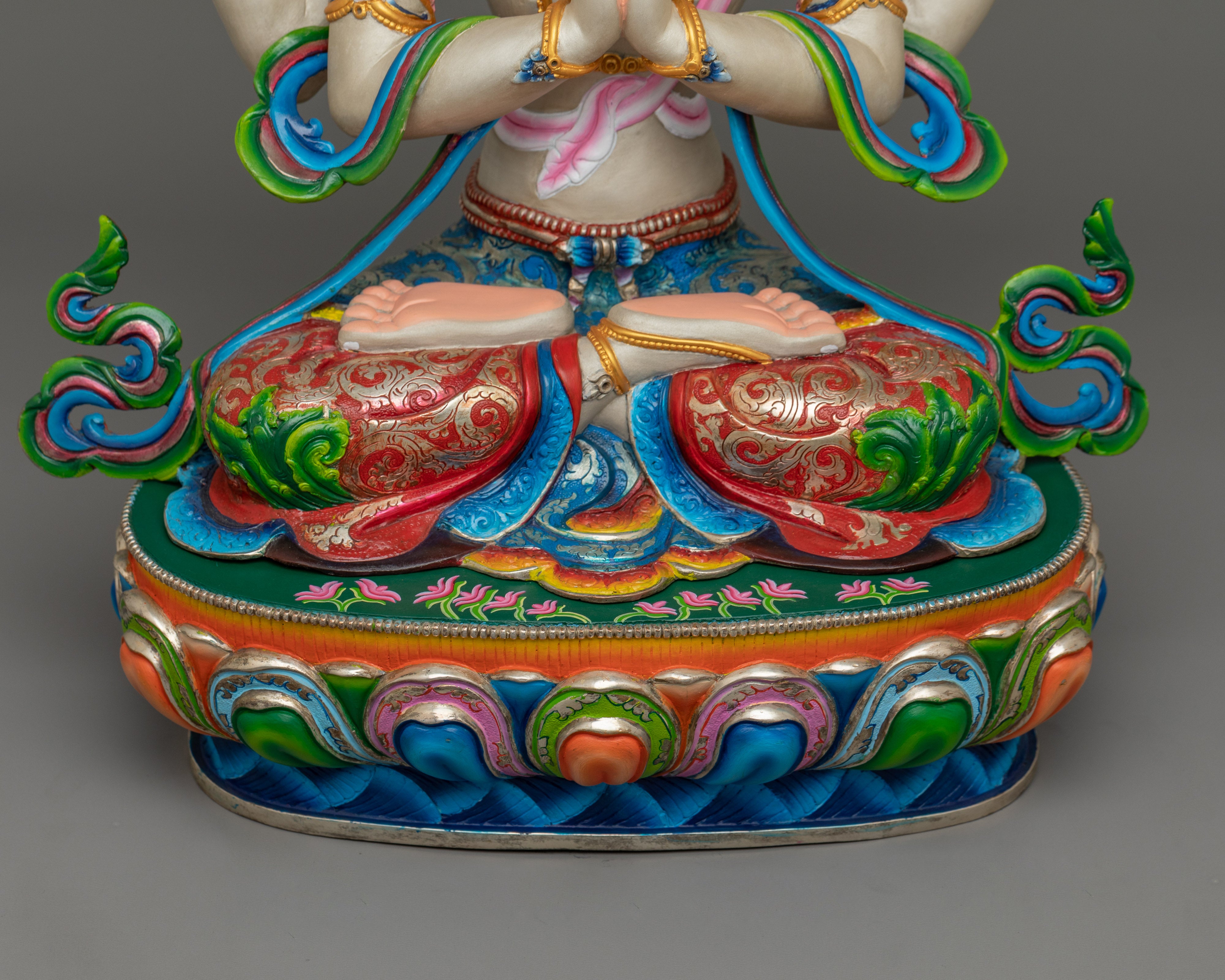 Silver Plated Chenrezig Statue | Compassionate Deity