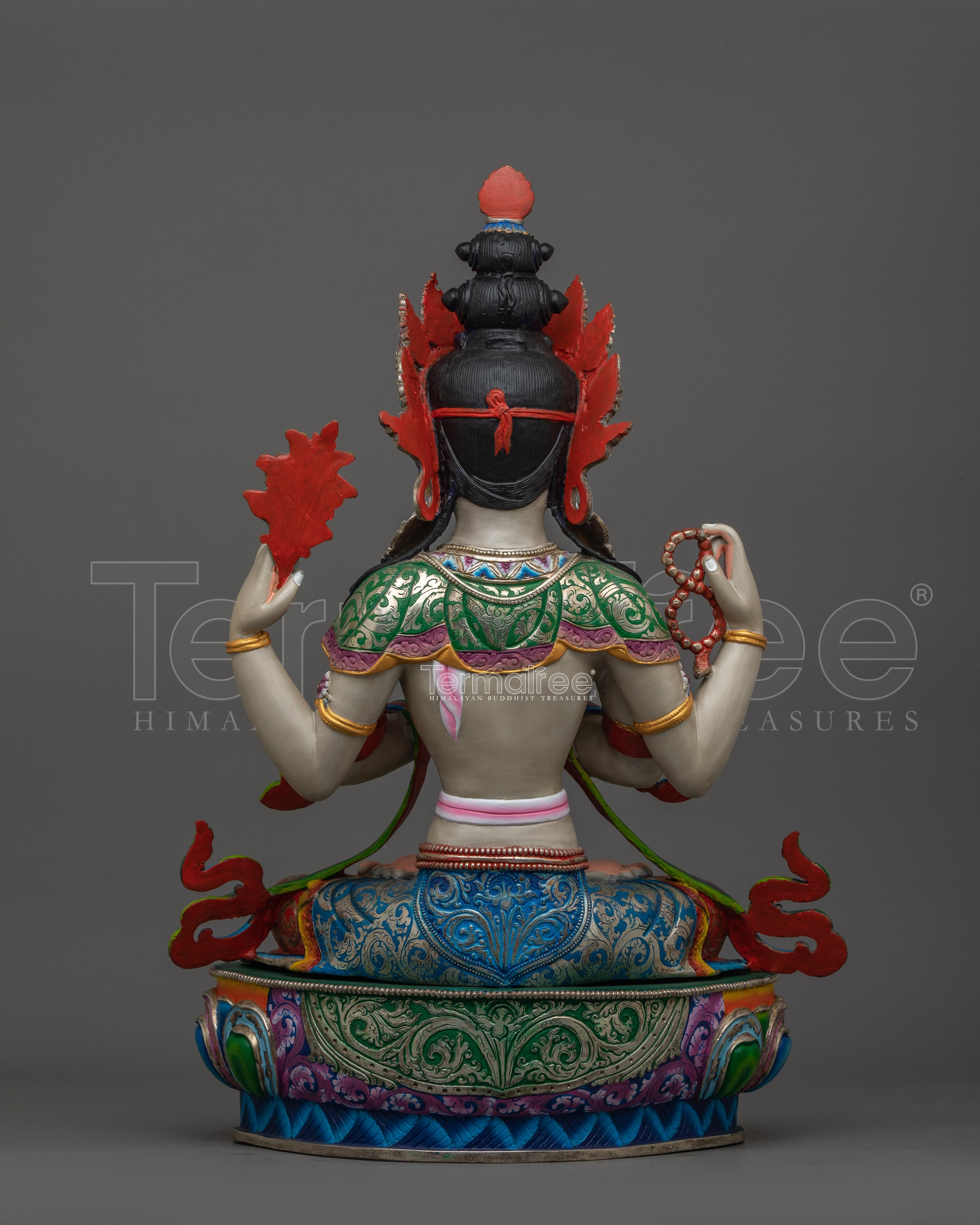 Silver Plated Chenrezig Statue | Compassionate Deity