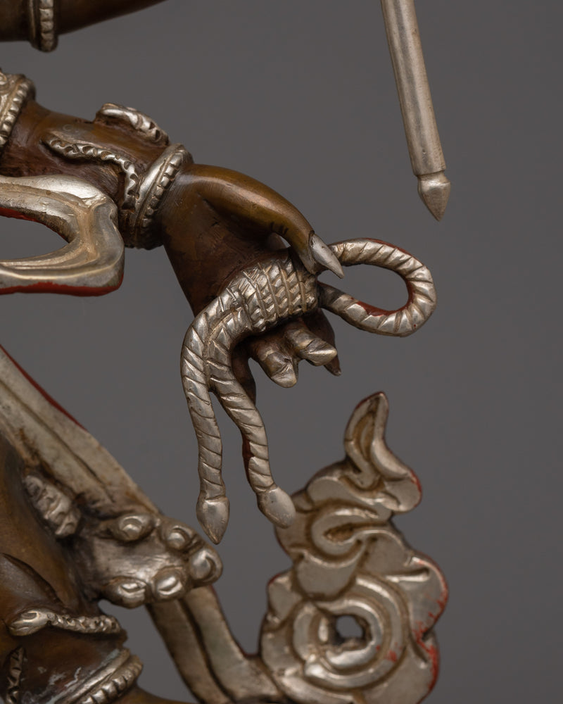 Silver Plated Six Armed Mahakala Statue | The Supreme Dharma Protector