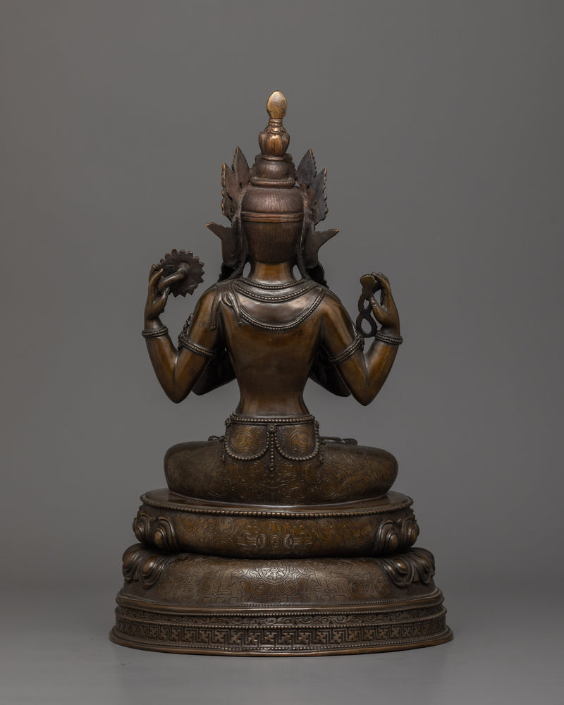 4 Armed Chenrezig with Oxidized Copper Body |  The Buddha of Infinite Compassion