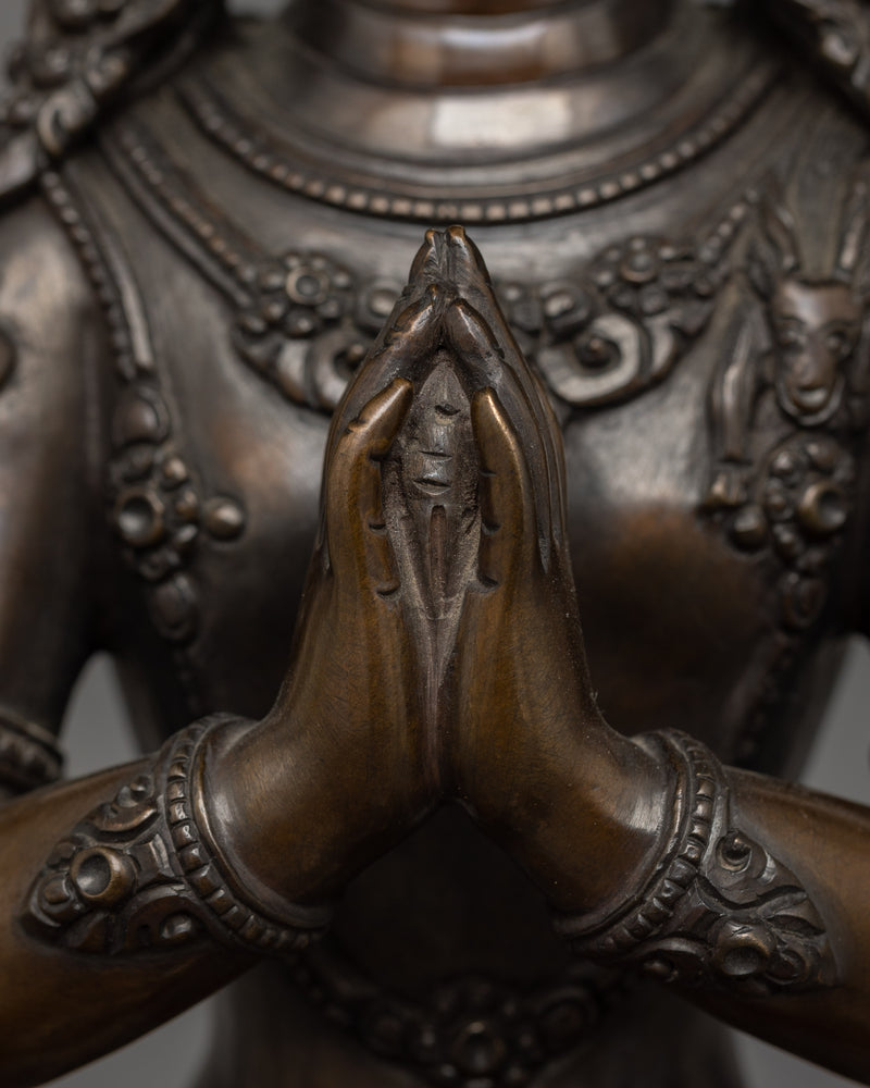 4 Armed Chenrezig with Oxidized Copper Body |  The Buddha of Infinite Compassion