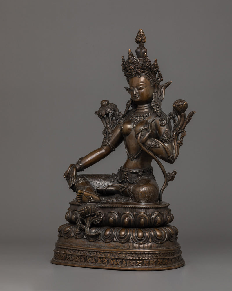 Green Tara with Oxidized Copper Body Statue  | The Swift Savior