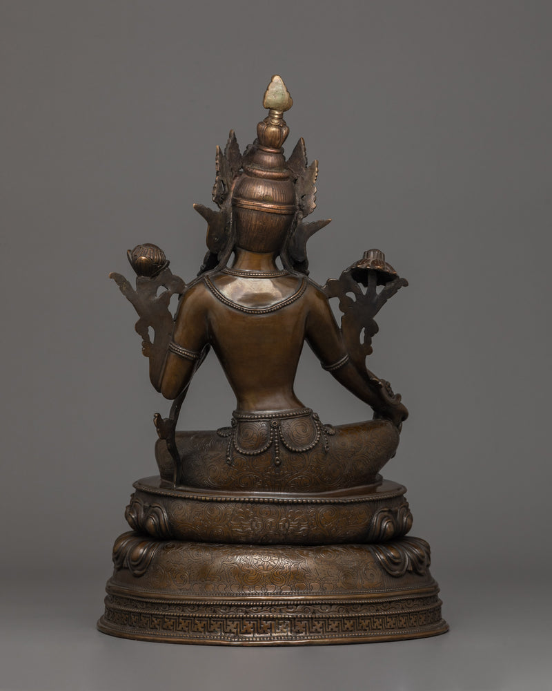 Green Tara with Oxidized Copper Body Statue  | The Swift Savior