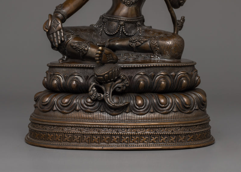 Green Tara with Oxidized Copper Body Statue  | The Swift Savior