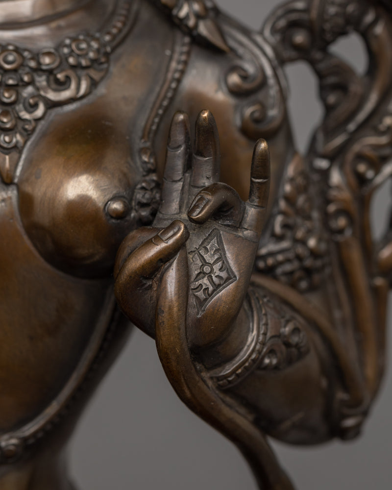 Green Tara with Oxidized Copper Body Statue  | The Swift Savior