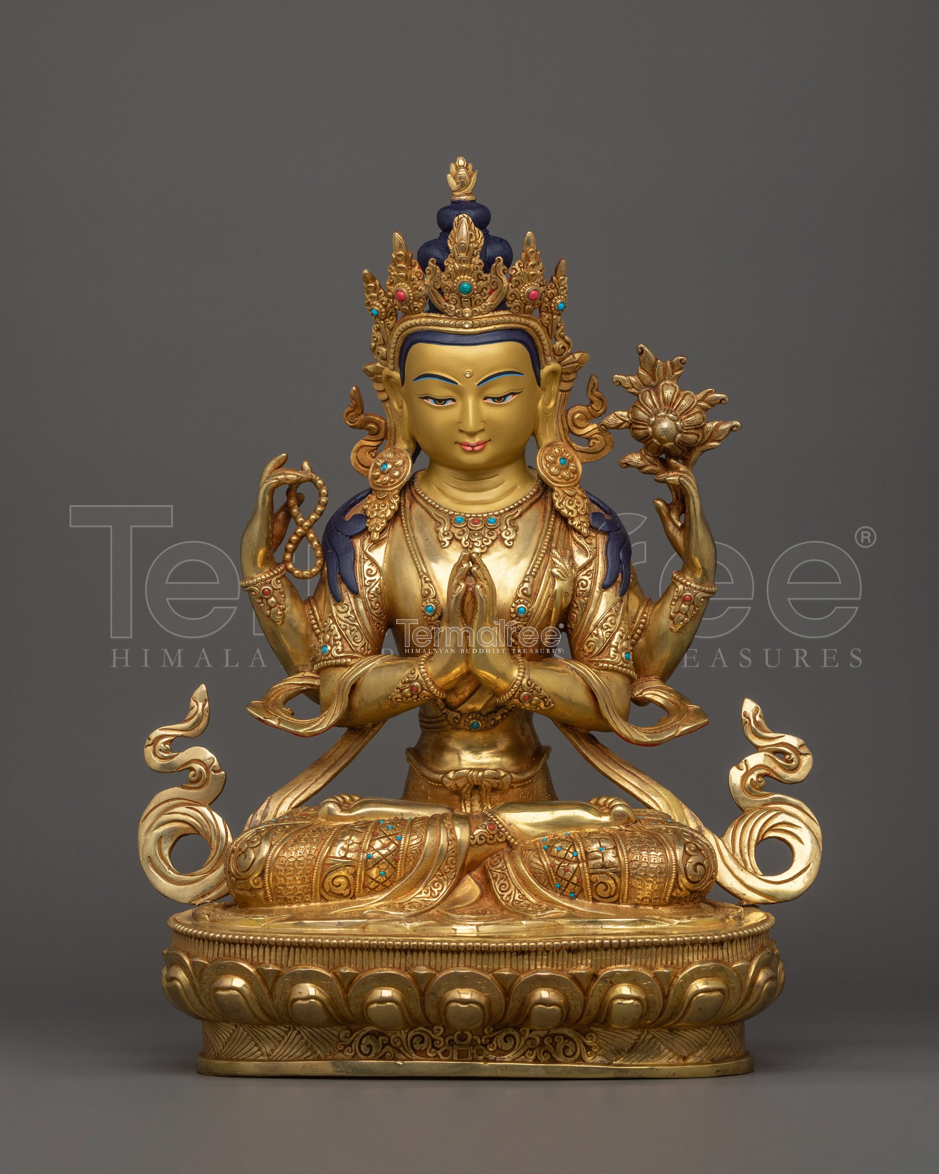 Handmade Sculpture of Four Armed Chenrezig | Bodhisattva of Infinite Compassion