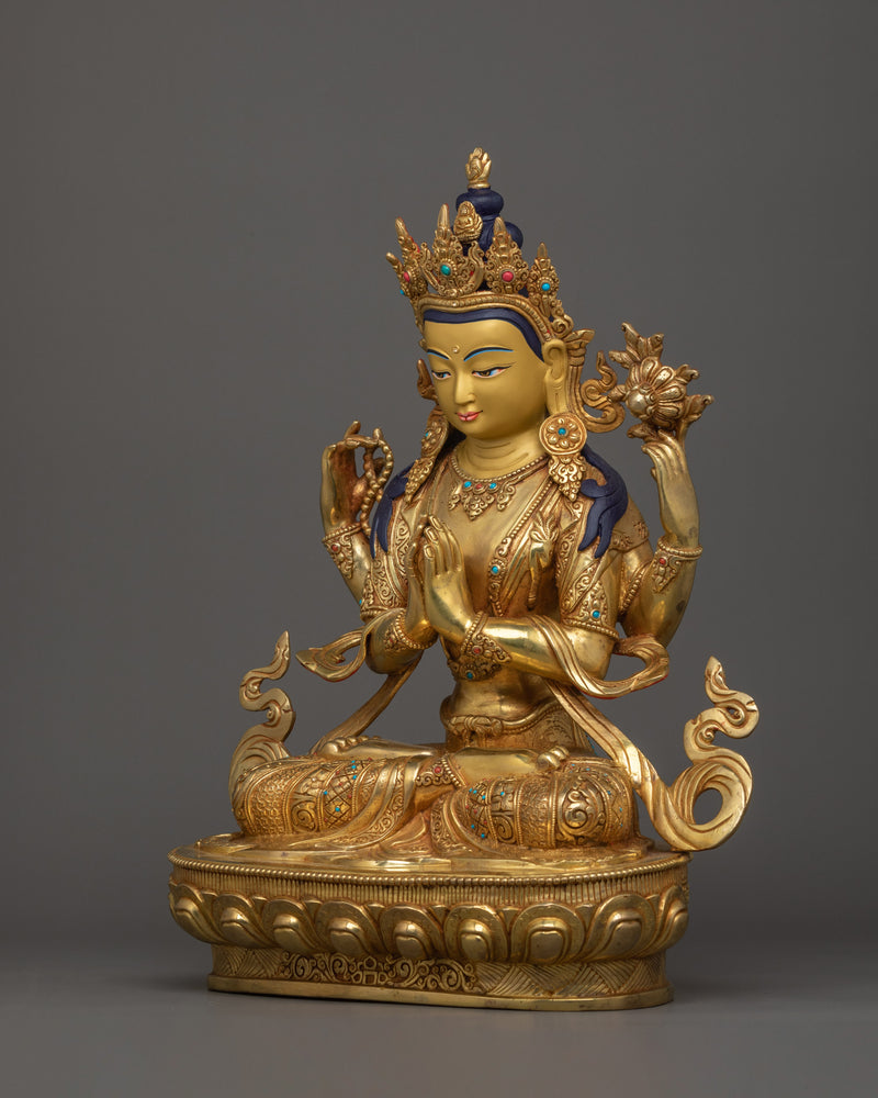 Handmade Sculpture of Four Armed Chenrezig | Bodhisattva of Infinite Compassion