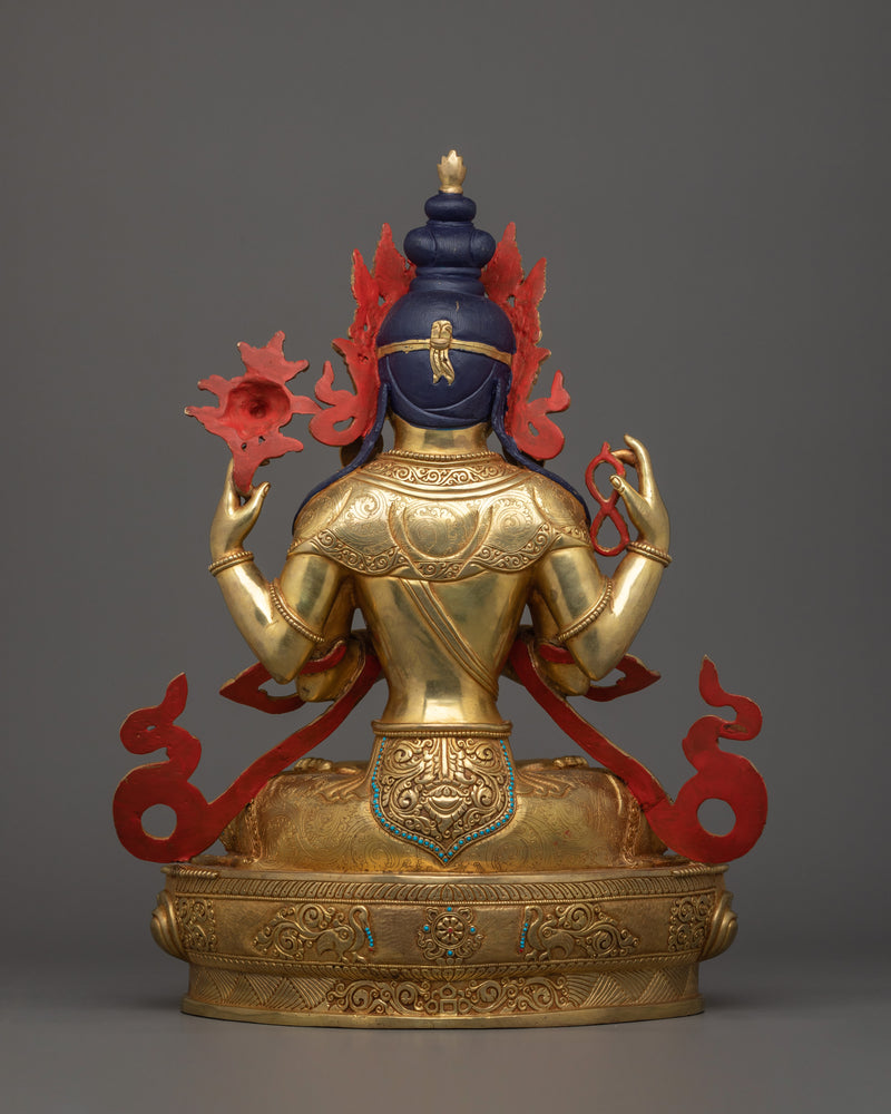 Handmade Sculpture of Four Armed Chenrezig | Bodhisattva of Infinite Compassion