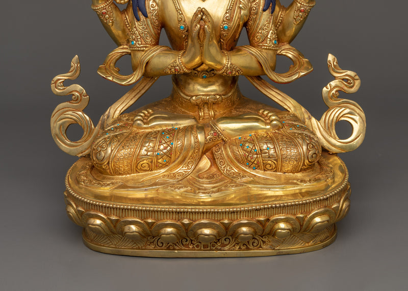Handmade Sculpture of Four Armed Chenrezig | Bodhisattva of Infinite Compassion