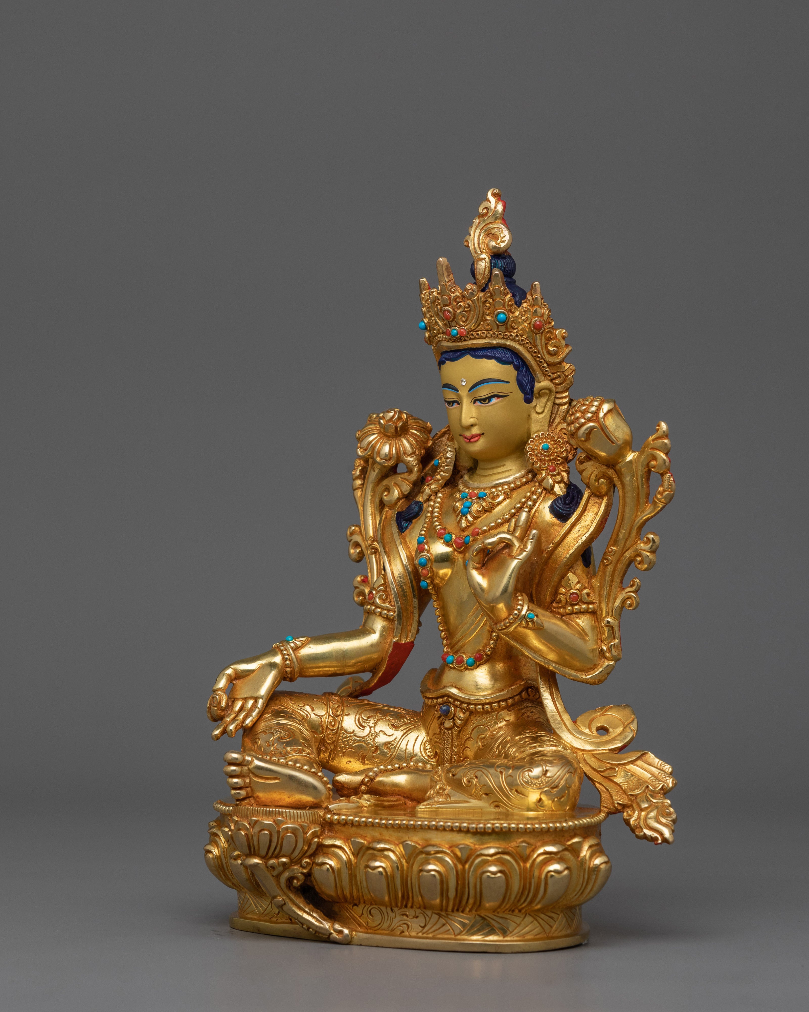 Handmade Green Tara The Compassionate Goddess Statue | Embodiment of Wisdom