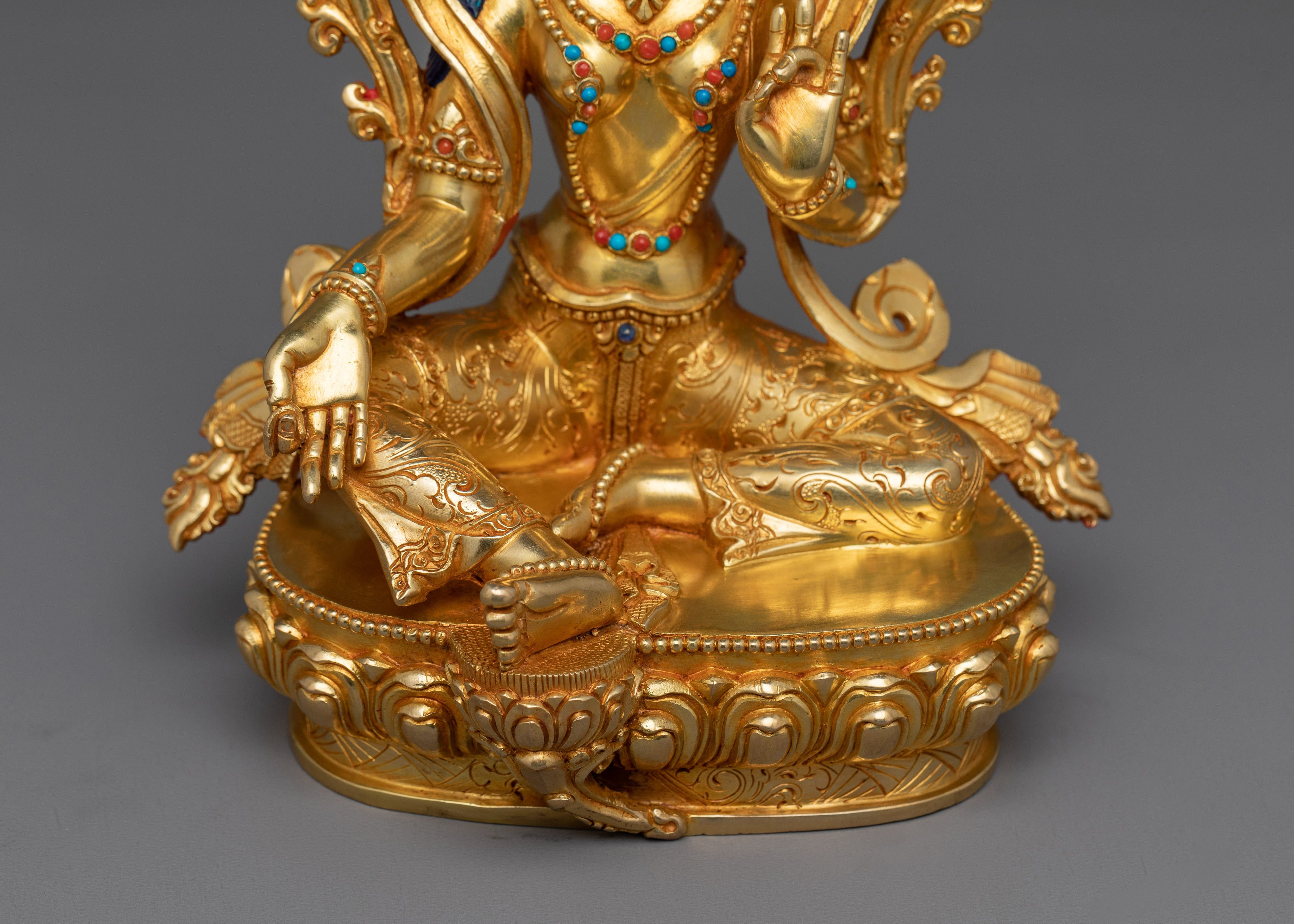 Handmade Green Tara The Compassionate Goddess Statue | Embodiment of Wisdom