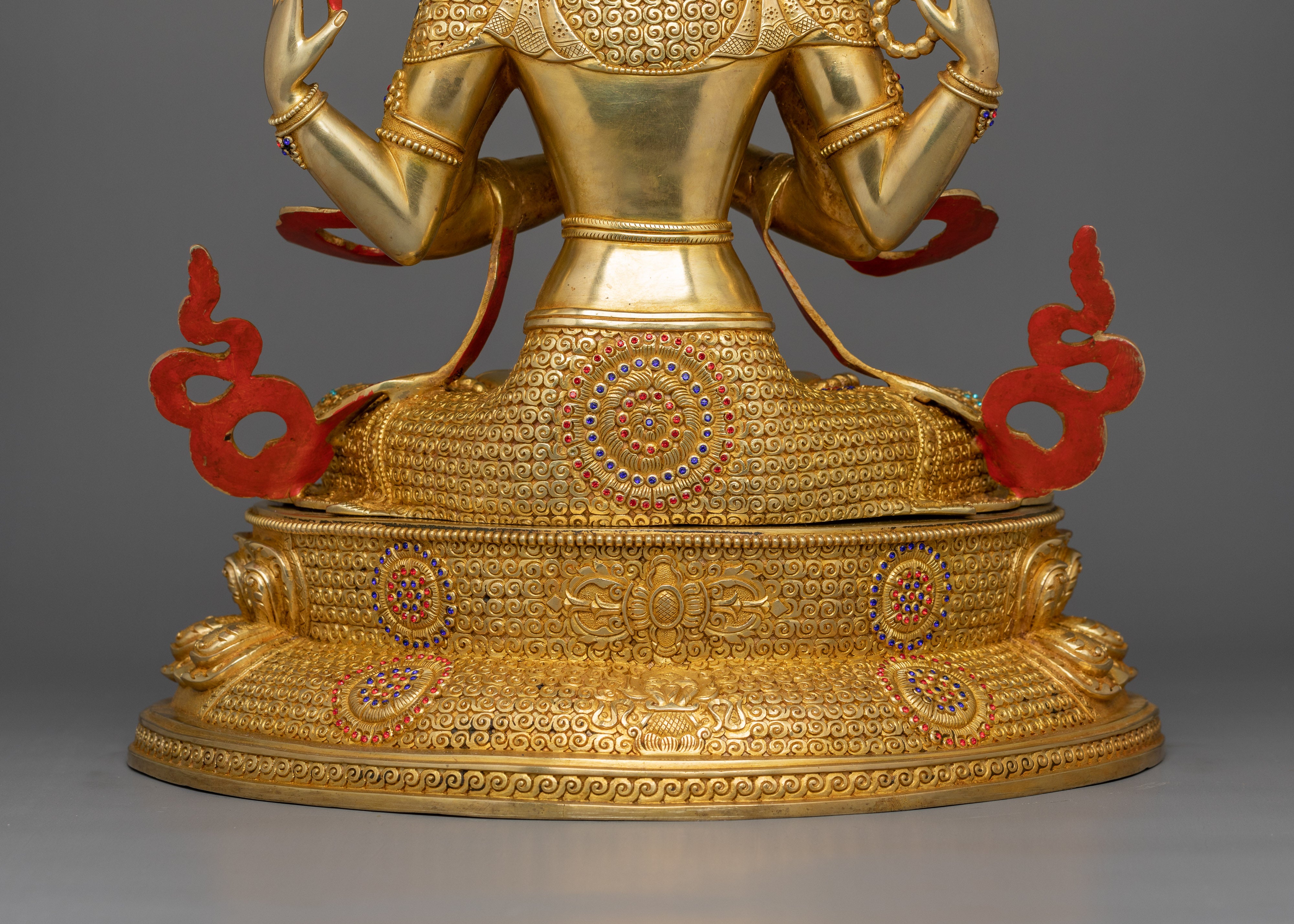 Handcrafted Sculpture of 4 Armed Chenrezig | 24K Gold Gilded