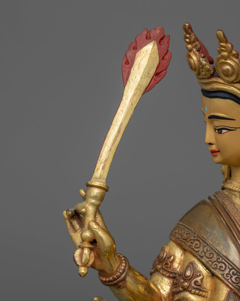 24K Gold Gilded Maha Manjushri Statue |  The Embodiment of Transcendent Wisdom