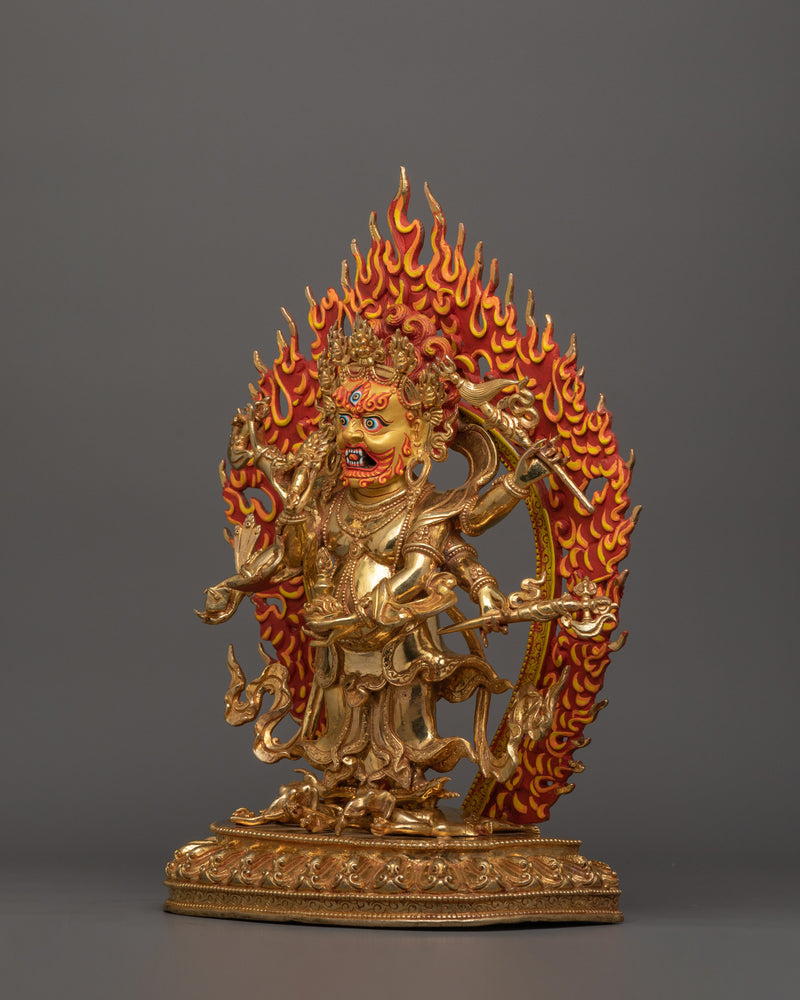 24K Gold Gilded White Mahakala Statue | The Protector of Spiritual Prosperity