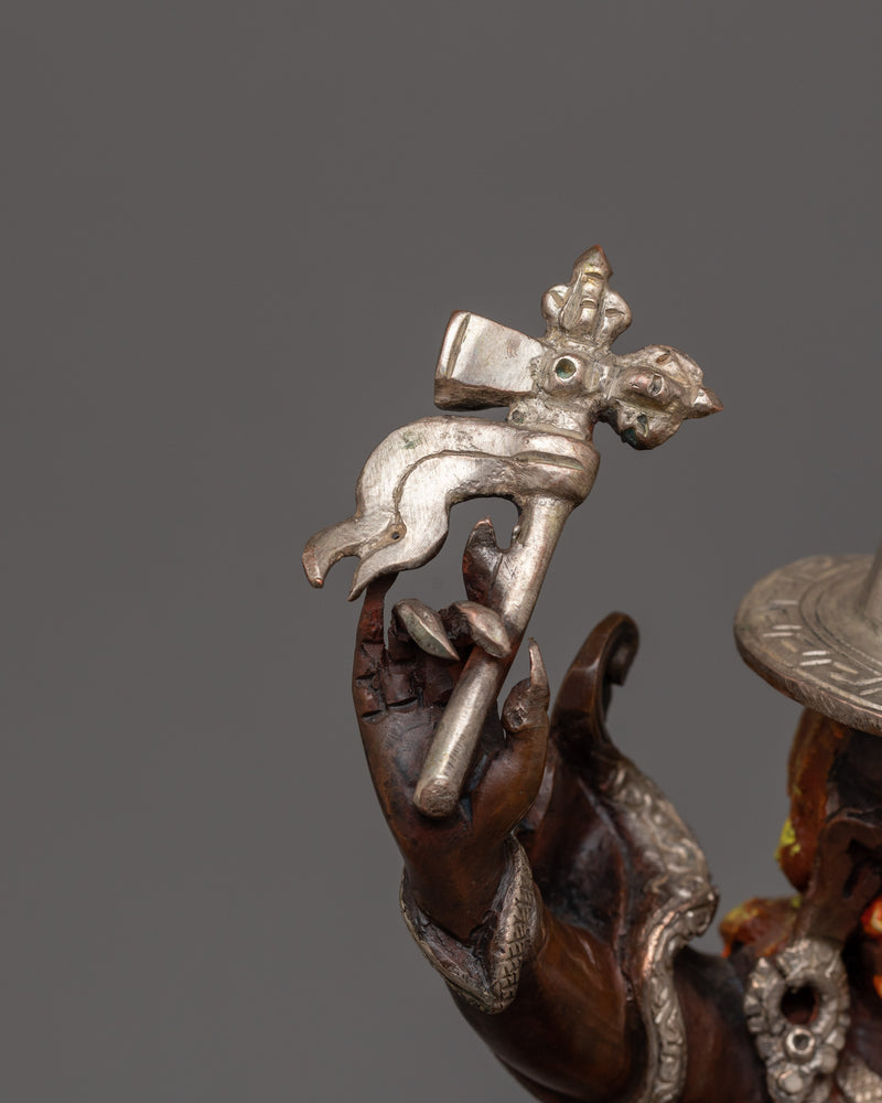 Silver Plated Mahakala Statue |  The Fierce Protector of Dharma