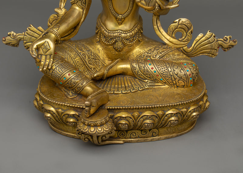 Beautiful Gold Gilded Green Tara Statue | The Swift Liberator