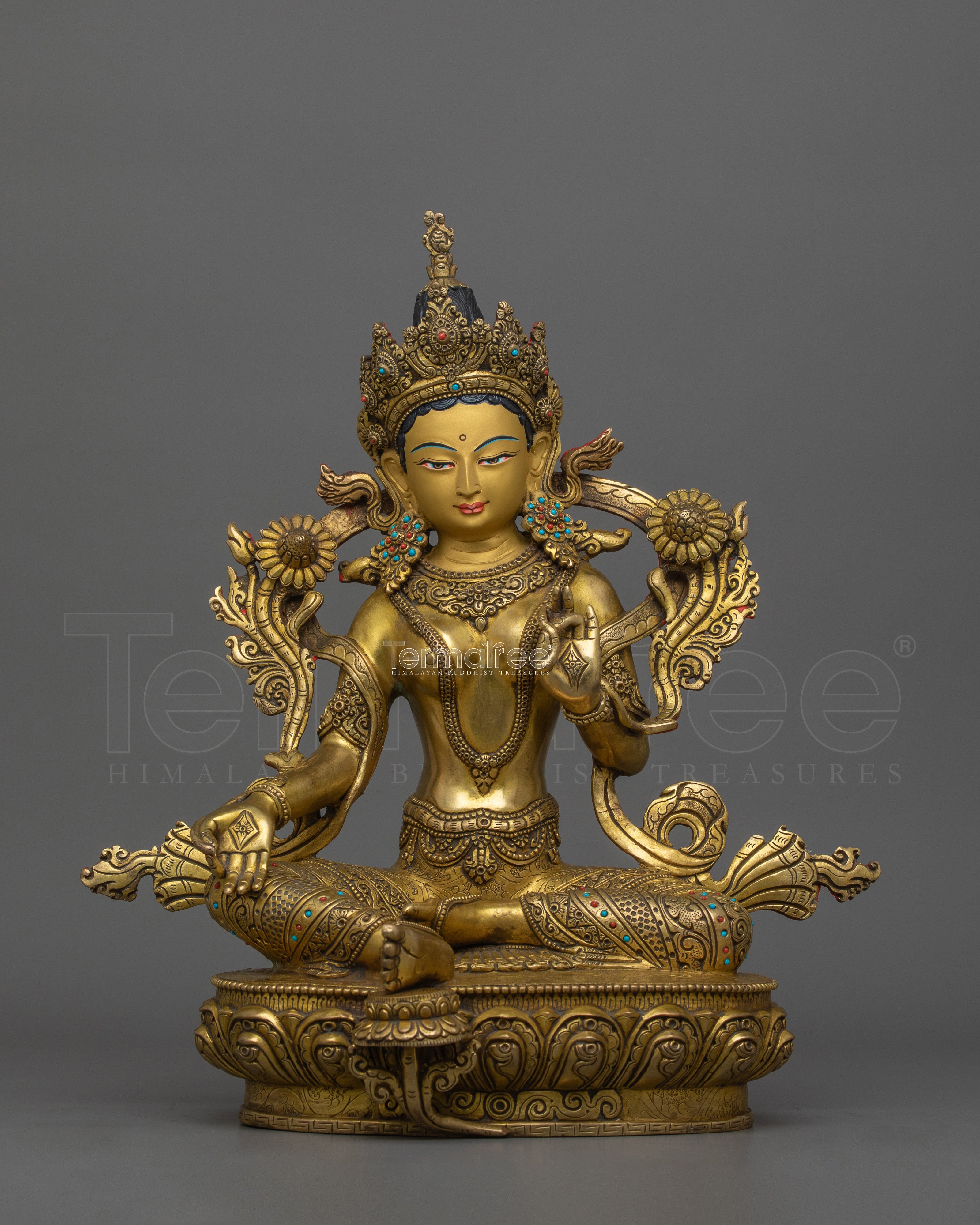 Beautiful Gold Gilded Green Tara Statue | The Swift Liberator
