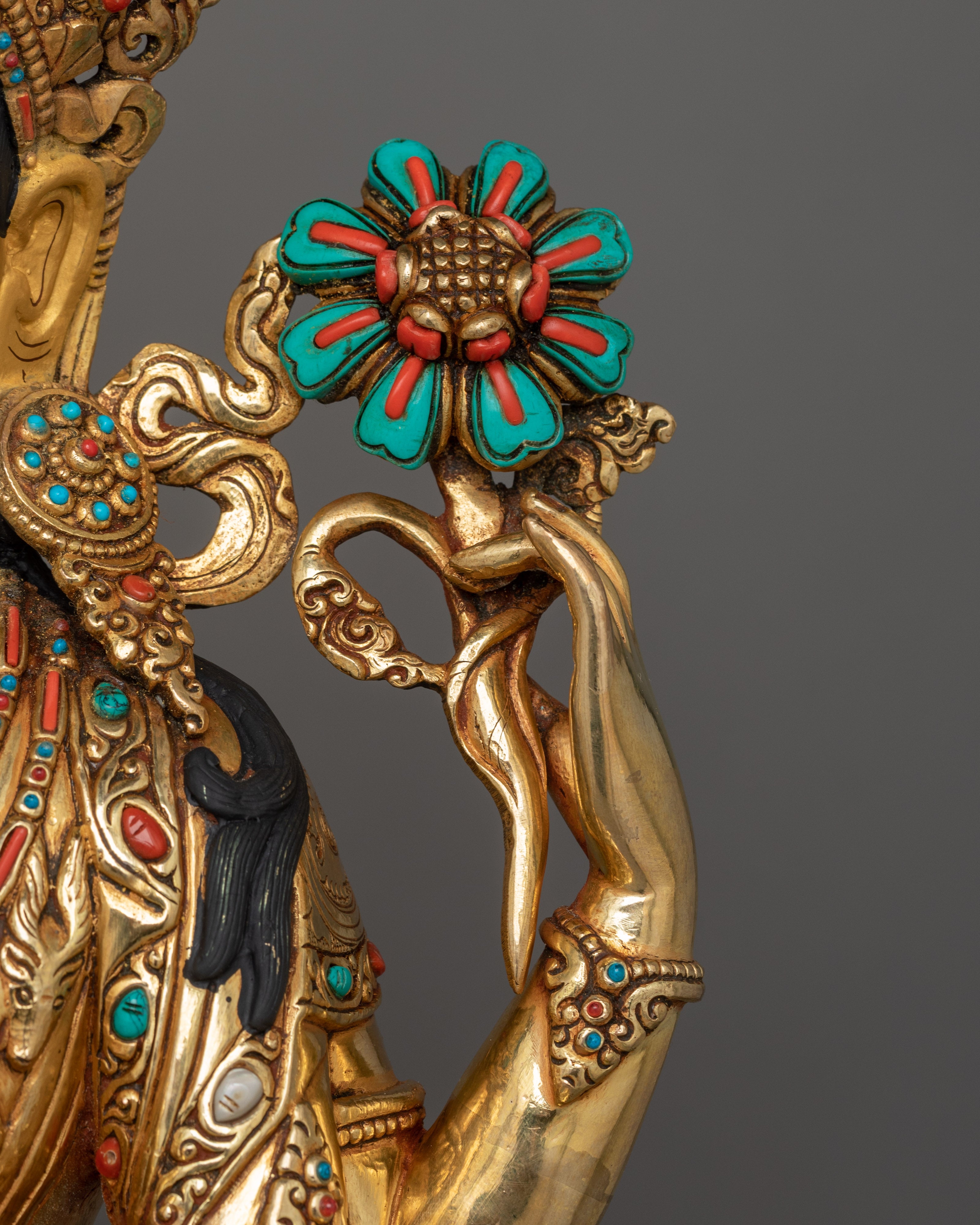 Handmade Sculpture of 4 Armed Chenrezig | The Embodiment of Infinite Compassion