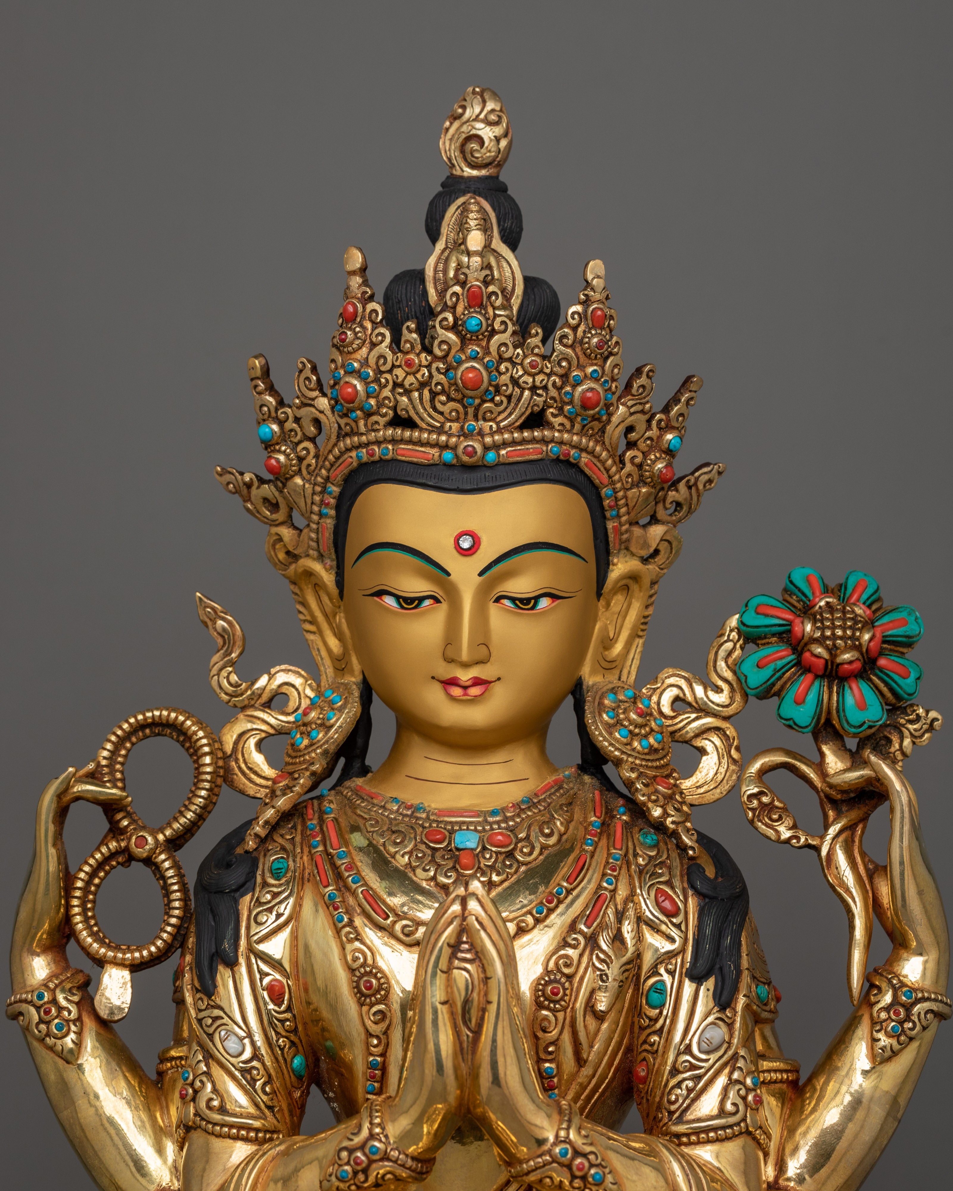 Handmade Sculpture of 4 Armed Chenrezig | The Embodiment of Infinite Compassion