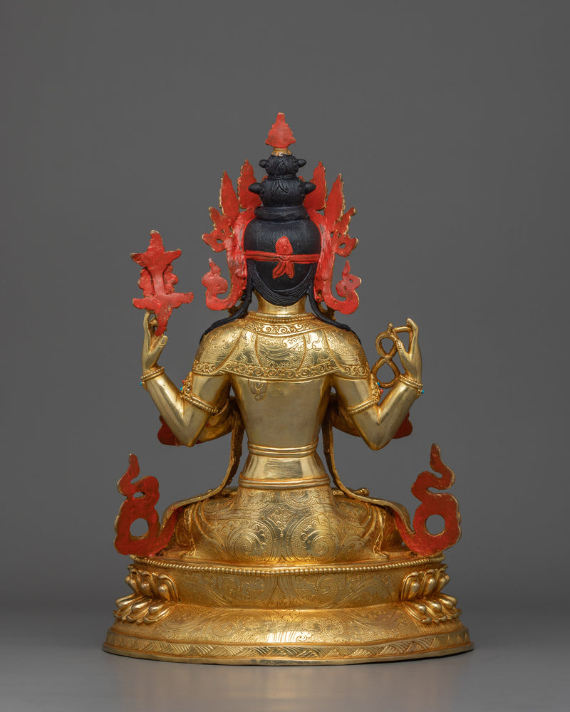 4 Armed Golden Chenrezig Statue | The Embodiment of Infinite Compassion