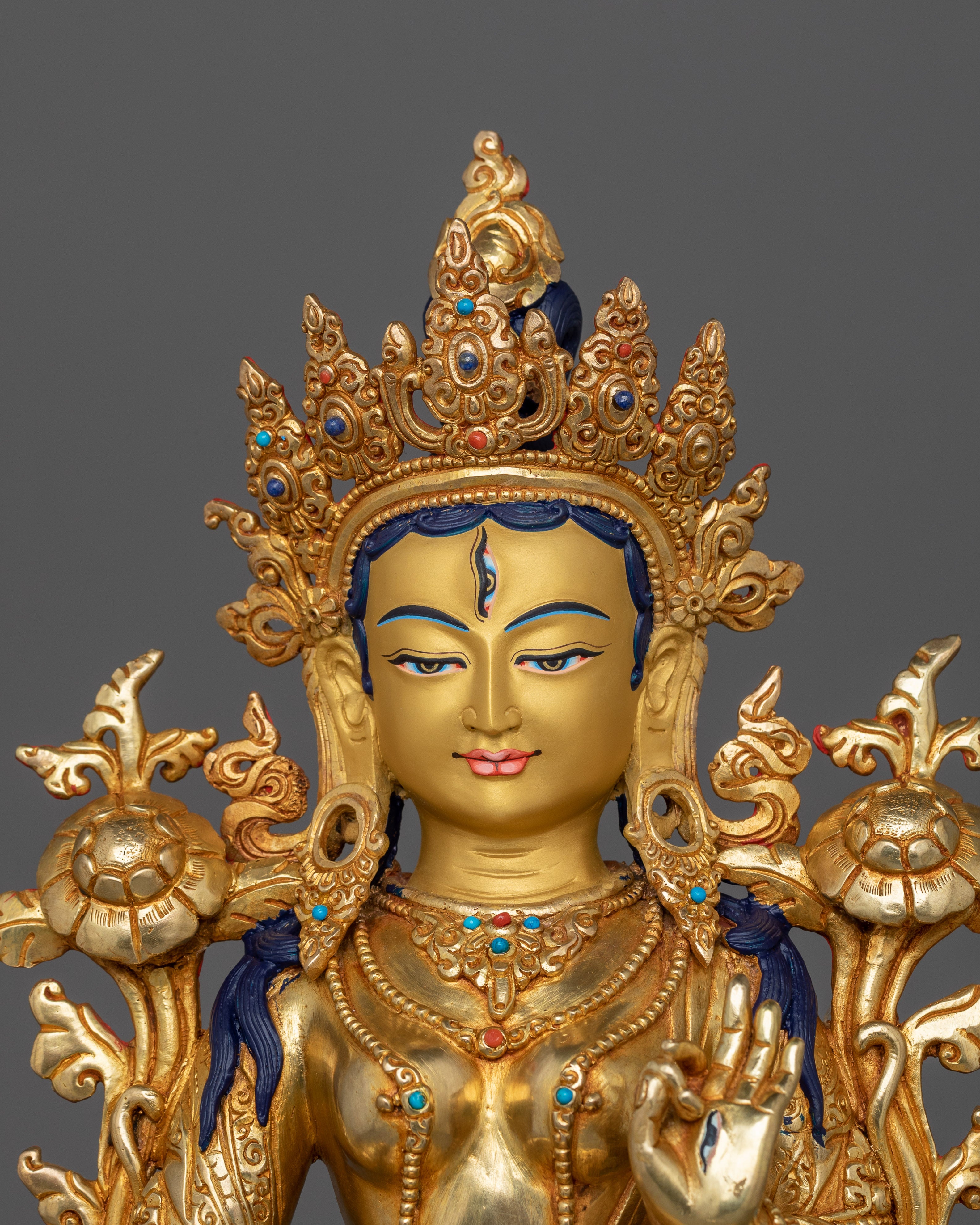 24K Gold Gilded White Tara Statue | The Goddess of Healing & Longevity