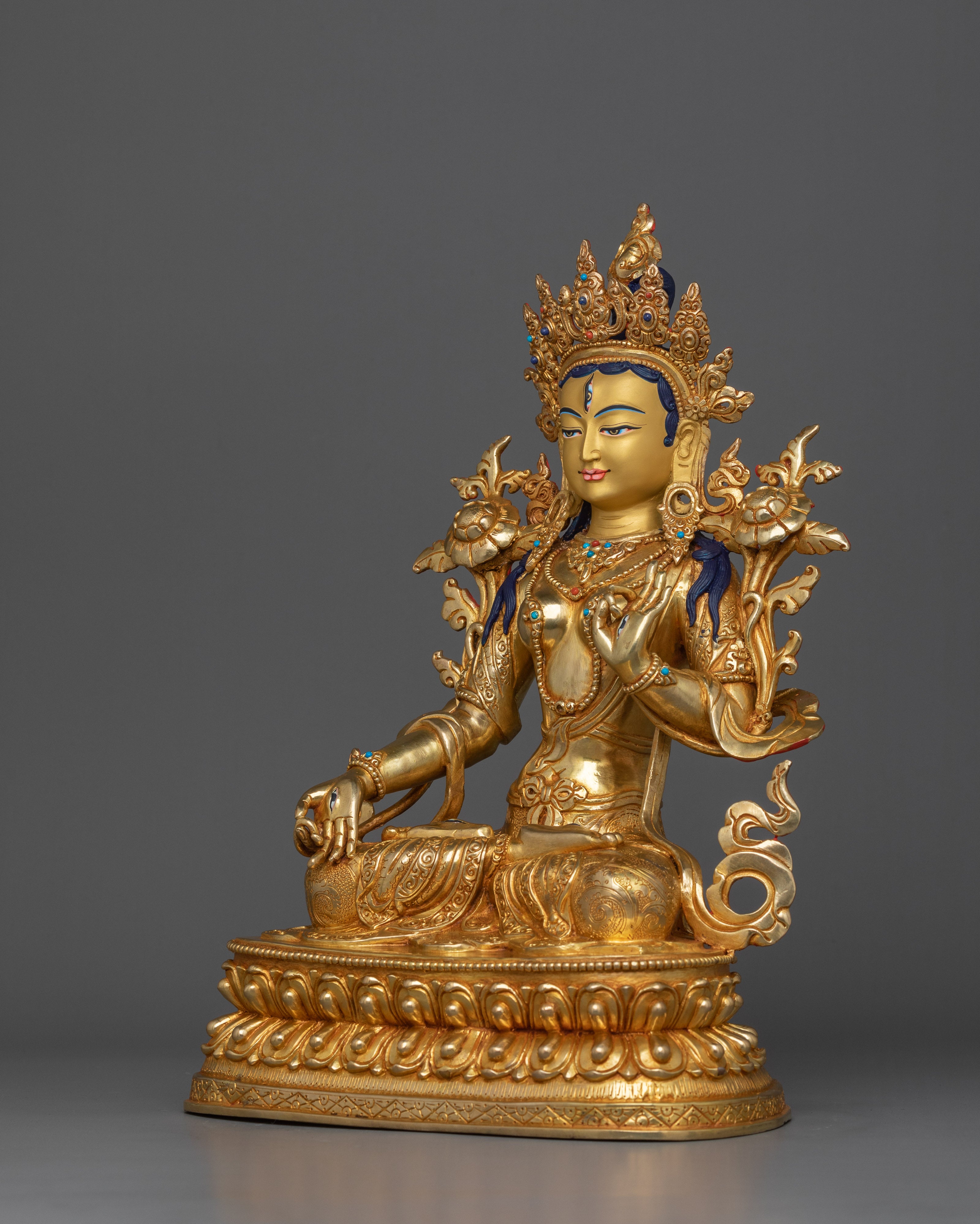 24K Gold Gilded White Tara Statue | The Goddess of Healing & Longevity