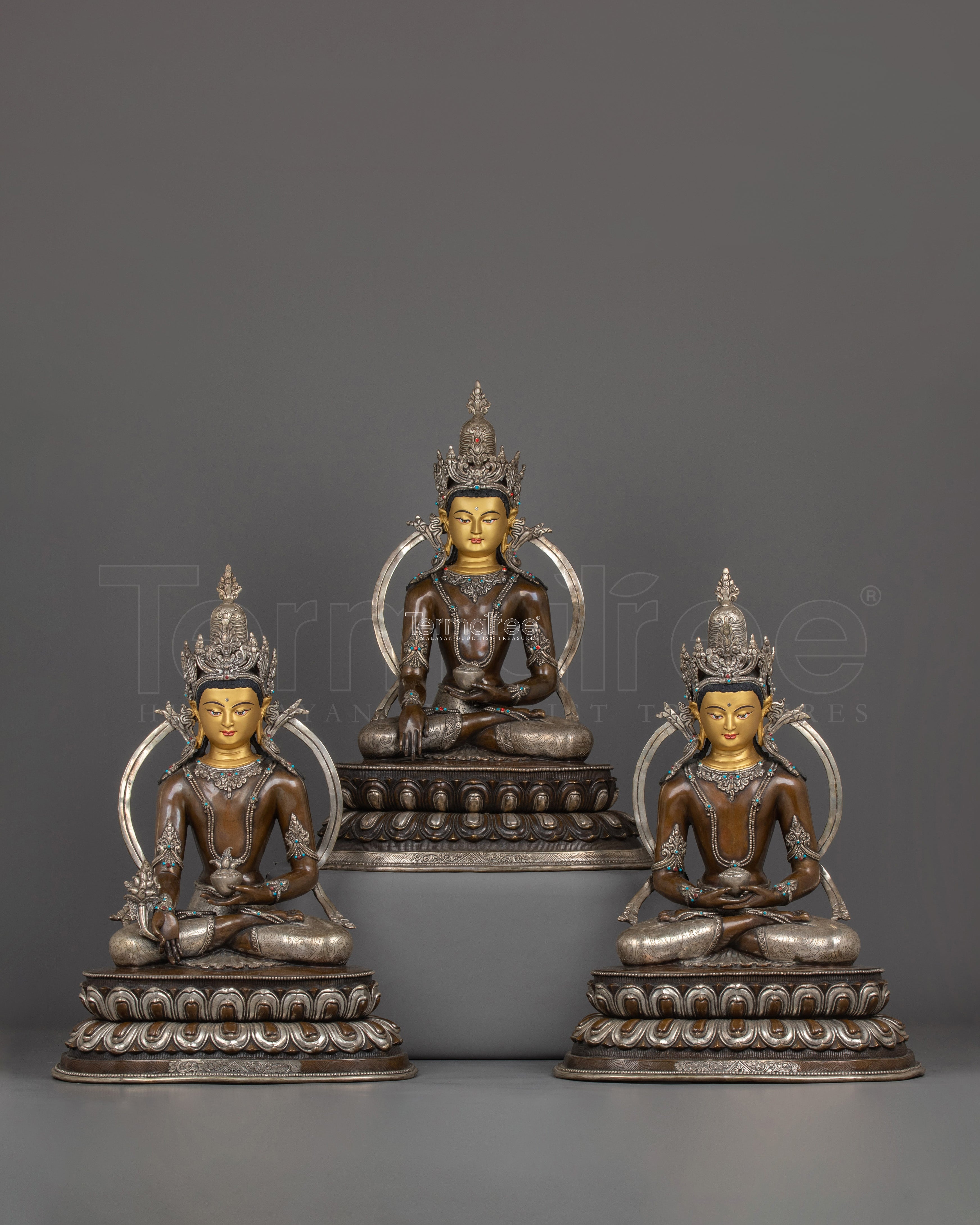 Three Buddha Set with Silver Plated |  Three Enlightened  Buddha